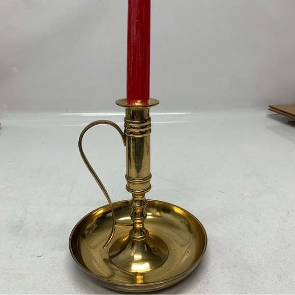 Vintage Brass Chamber Candle Holder Large Drip Tray Handle - Picture 3 of 10